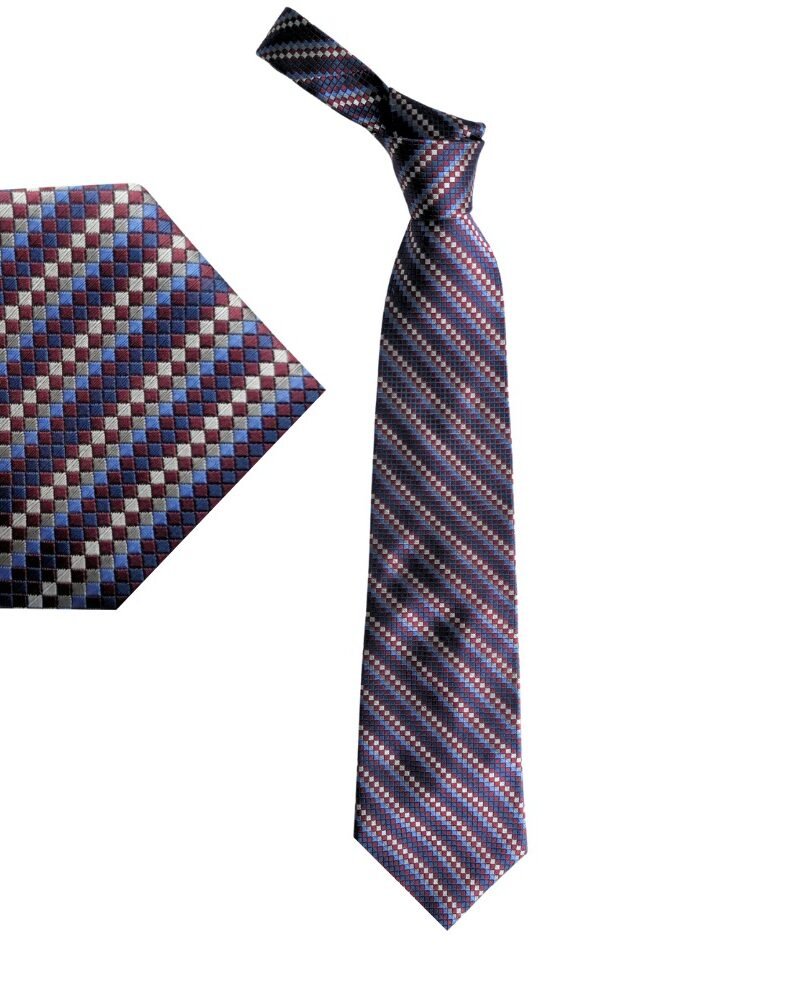 Gravata Geoffrey Beene 100% Seda Made in USA Tradicional Larga Azul Vermelho e Prata- 10,5 cm/ 1,47 cm Tradicional Larga