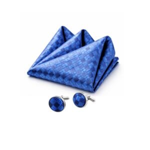 Kit Elegance Azul Royal Lenço de Bolso + Abotoaduras Coordenadas Ms Stilos