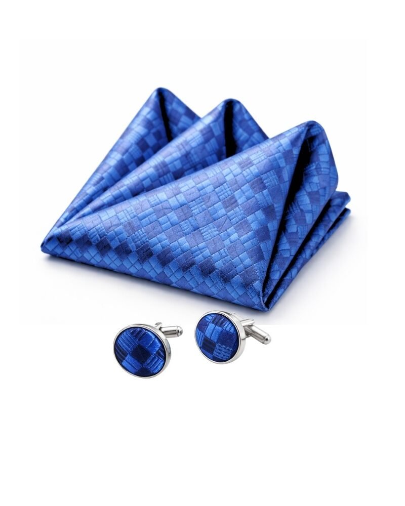 Kit Elegance Azul Royal Lenço de Bolso + Abotoaduras Coordenadas Ms Stilos