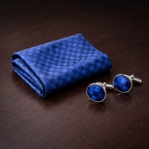 Kit Elegance Azul Royal Lenço de Bolso + Abotoaduras Coordenadas Ms Stilos