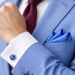 Kit Elegance Azul Royal Lenço de Bolso + Abotoaduras Coordenadas Ms Stilos