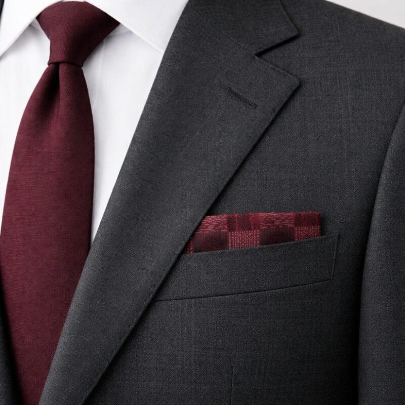 Lenço de Bolso Bordô Quadriculado com Textura Clássica Elegância Distinta para Paletó Masculino MS Stilos