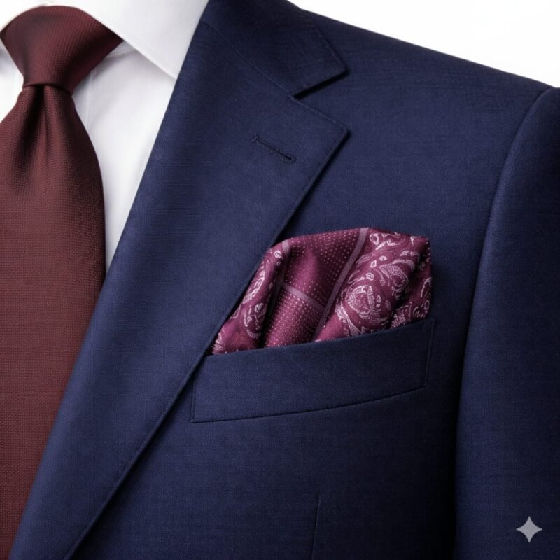 Lenço de Bolso Bordô com Padrão Paisley Sofisticação Clássica e Presença Elegante para Paletó Masculino MS Stilos