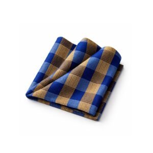 Lenço de Bolso Xadrez Azul e Caramelo Elegância Clássica com Presença Ms Stilos