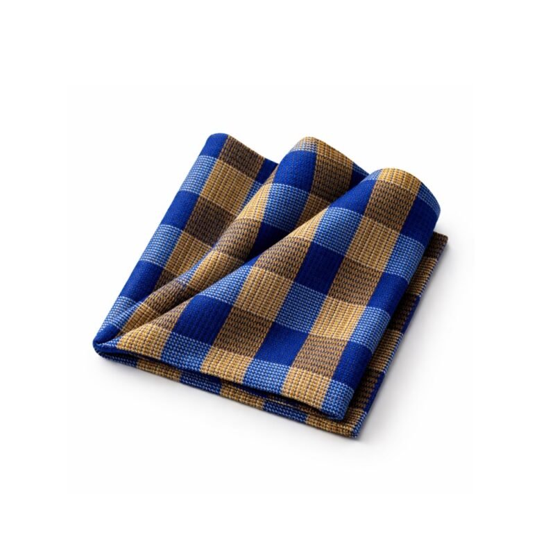 Lenço de Bolso Xadrez Azul e Caramelo Elegância Clássica com Presença Ms Stilos
