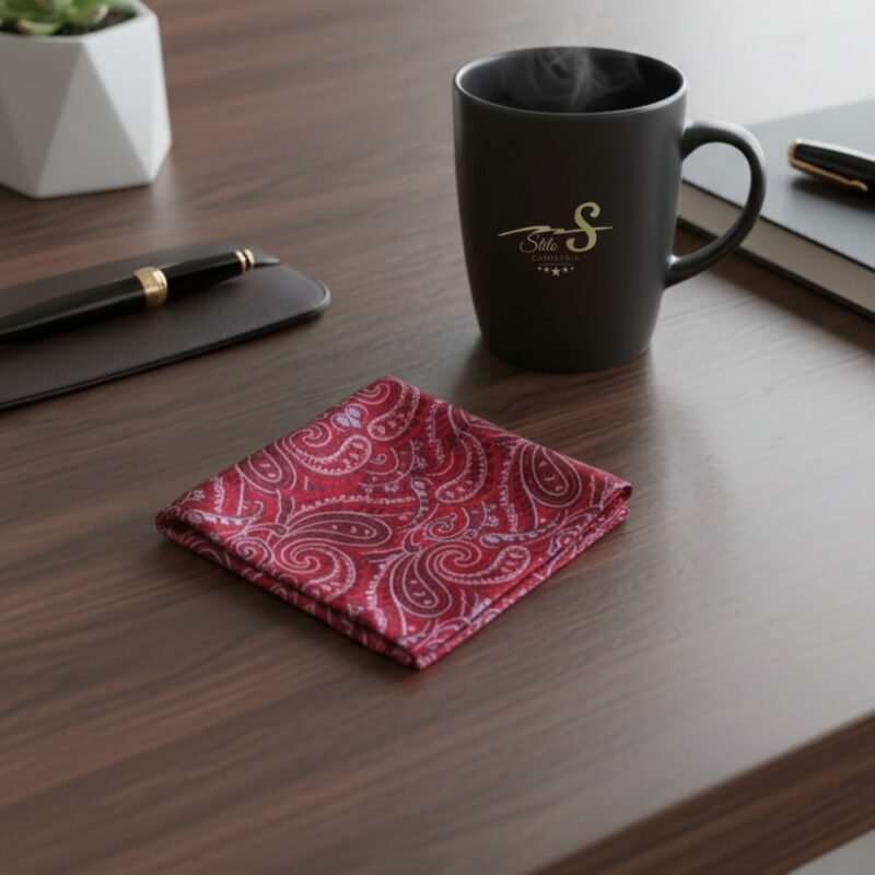 Lenço de Bolso Paisley Vermelho Elegância Clássica e Marcante Ms Stilos