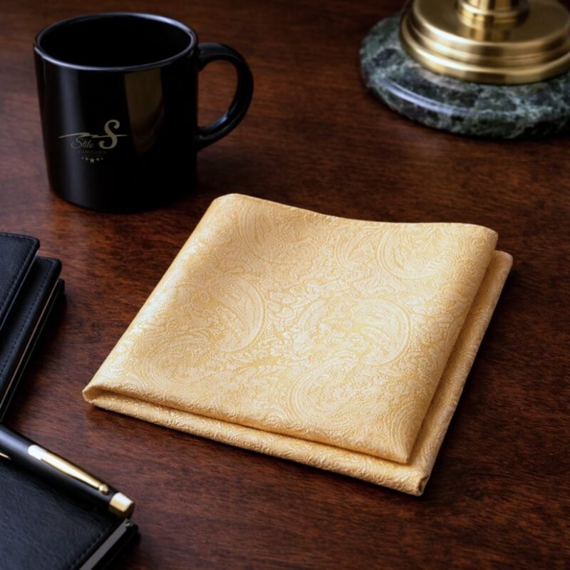 Lenço de Bolso Dourado Claro com Padrão Clássico Luxo Discreto Ms Stilos
