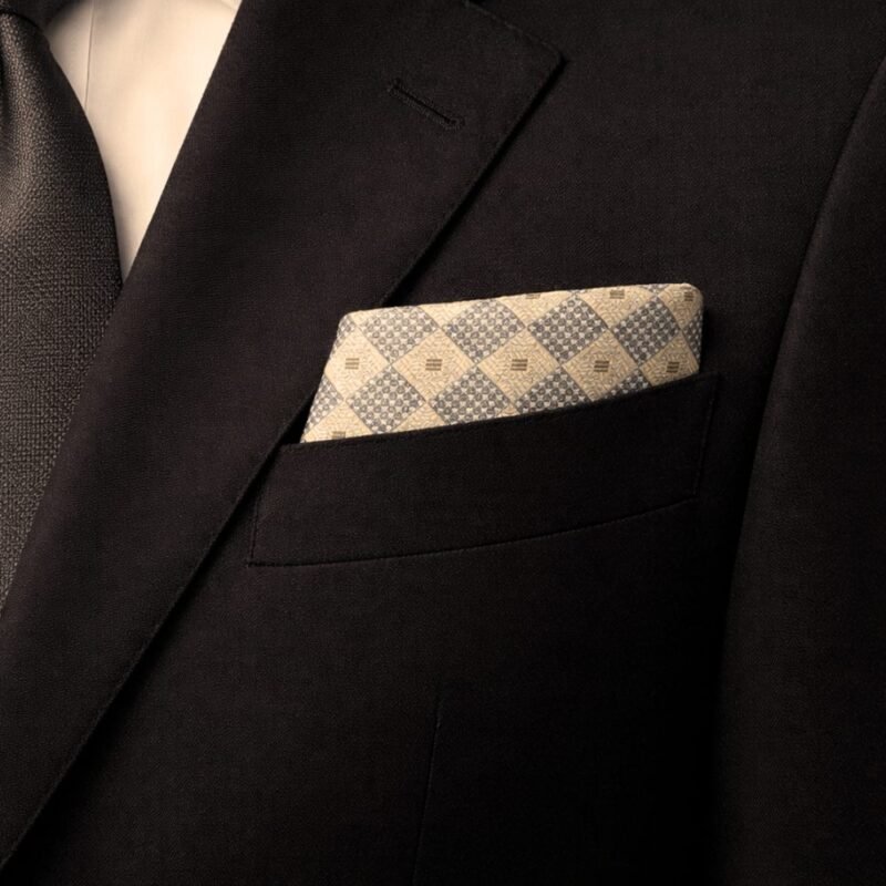 Lenço de Bolso Xadrez Bege e Cinza Sofisticação Discreta Ms Stilos