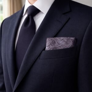 Lenço de Bolso Paisley Vinho e Prata Elegância Sofisticada Ms Stilos