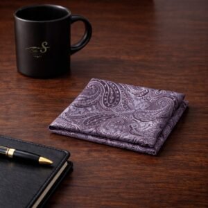 Lenço de Bolso Paisley Vinho e Prata Elegância Sofisticada Ms Stilos
