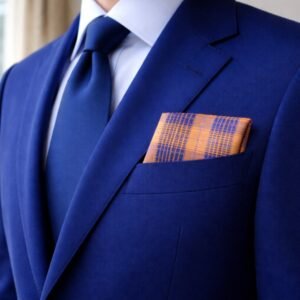 Lenço de Bolso Xadrez Laranja e Azul Estilo Marcante e Sofisticado Ms Stilos