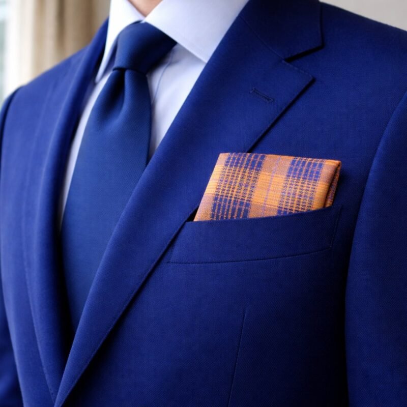 Lenço de Bolso Xadrez Laranja e Azul Estilo Marcante e Sofisticado Ms Stilos