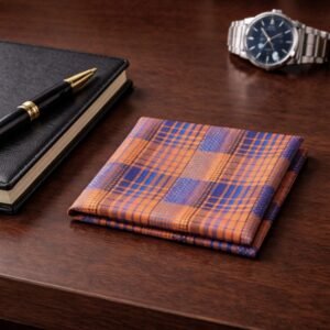 Lenço de Bolso Xadrez Laranja e Azul Estilo Marcante e Sofisticado Ms Stilos