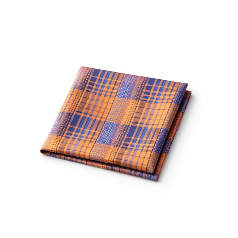 Lenço de Bolso Xadrez Laranja e Azul Estilo Marcante e Sofisticado Ms Stilos