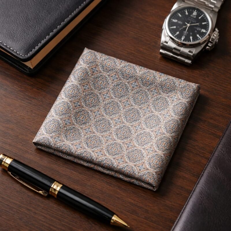 Lenço de Bolso Arabesco Marrom e Bege Sofisticação Clássica e Discreta Ms Stilos