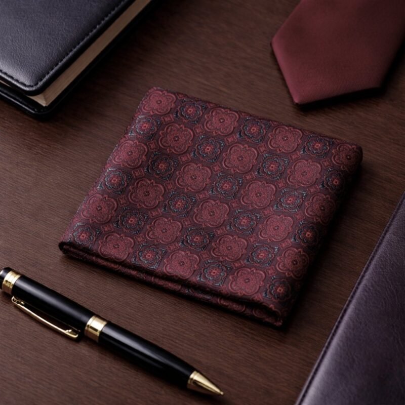 Lenço de Bolso Bordô Ornamental Elegância Profunda e Distinta Ms Stilos