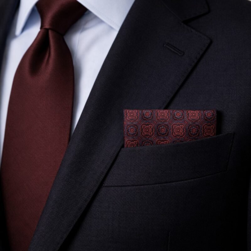 Lenço de Bolso Bordô Ornamental Elegância Profunda e Distinta Ms Stilos