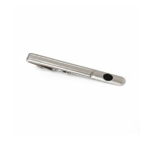 Prendedor de Gravata Prata com Detalhe Preto Elegância Executiva Contemporânea