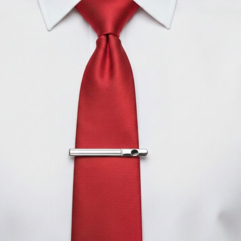 Prendedor de Gravata Prata com Detalhe Preto Elegância Executiva Contemporânea