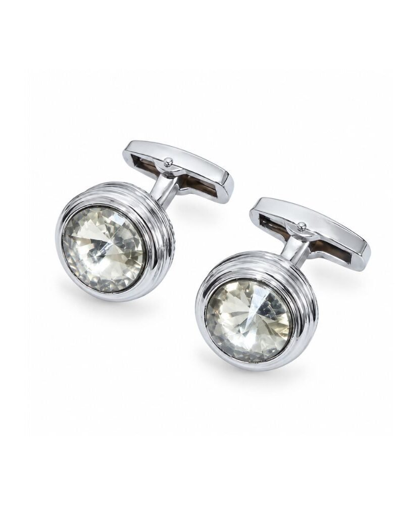 Abotoadura Luxo Prata com Cristal Cinza