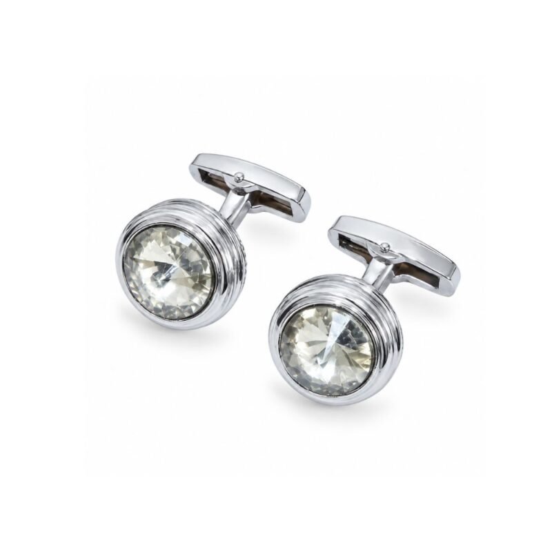 Abotoadura Luxo Prata com Cristal Cinza