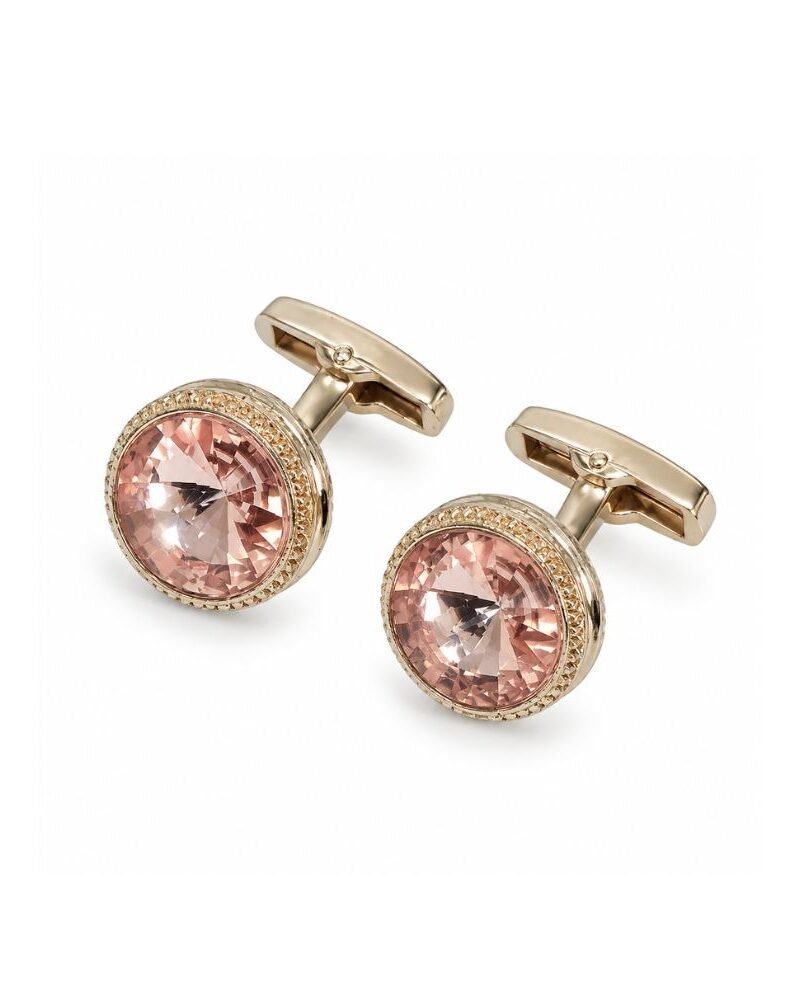 Abotoadura Luxo Dourada com Cristal Champanhe rosado