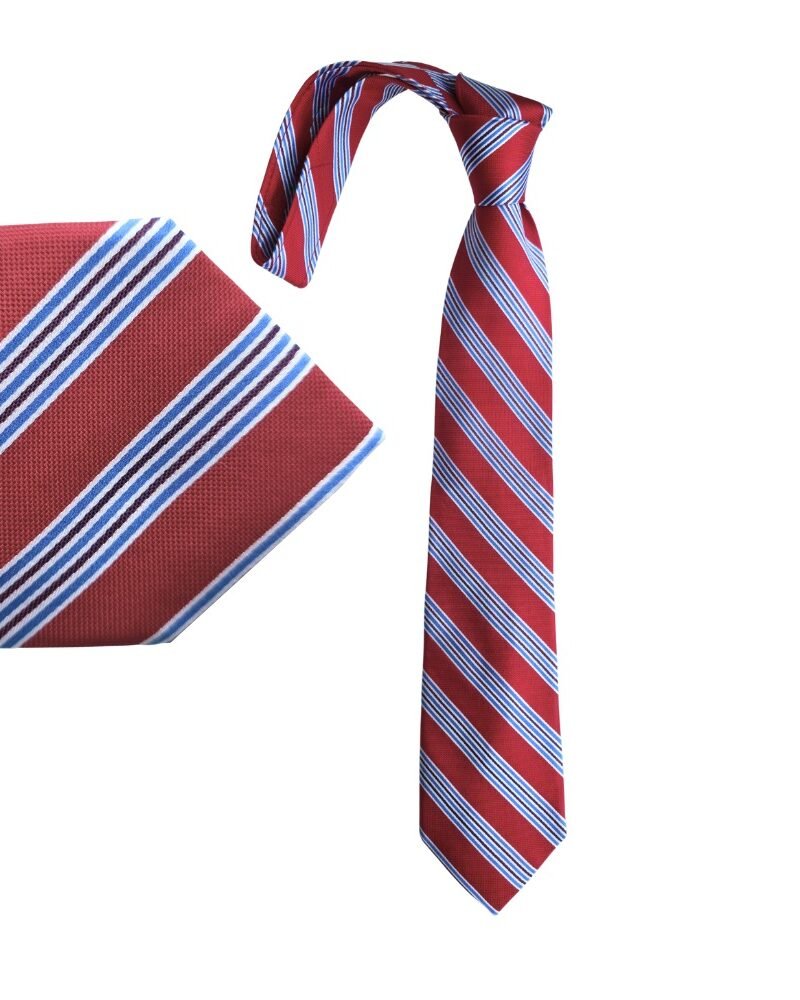 Gravata Roundtree & Yorke 100% Seda Vermelha Listrada Extra Longa 1,72 cm 8,5 cm Tradicional