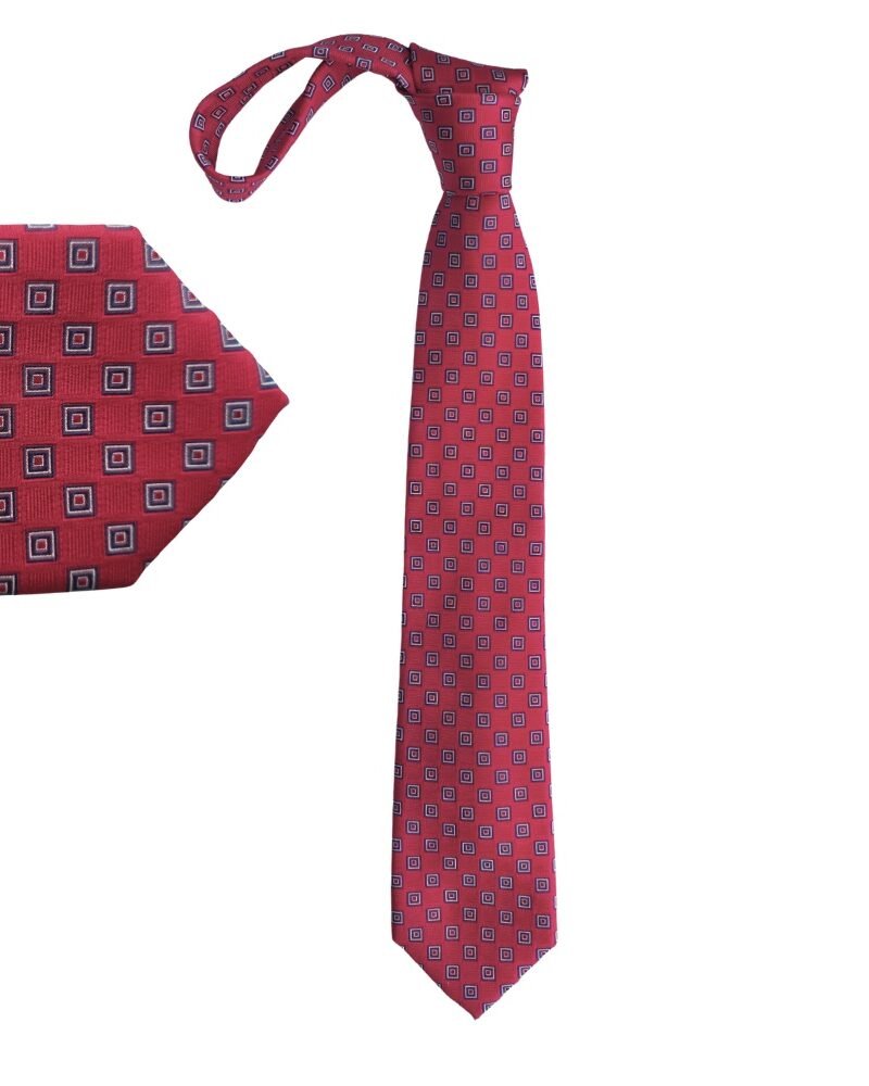 Gravata Tommy Hilfiger 100% Seda Vermelha com Padrão Geométrico Azul 8,5 cm/ 1,54 cm Tradicional