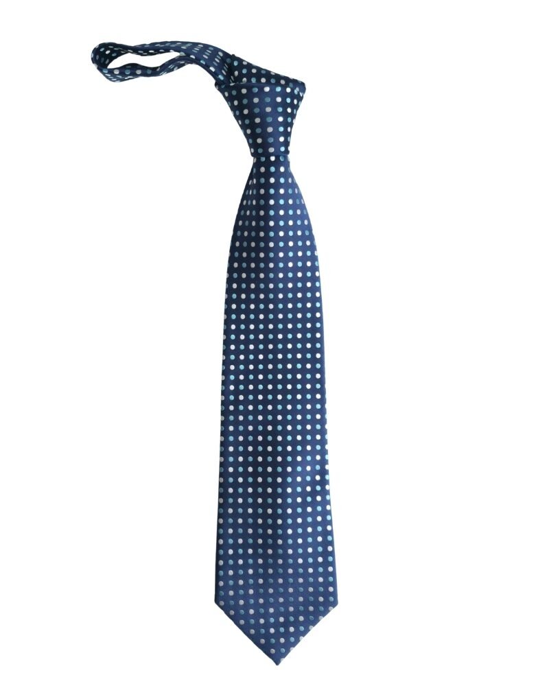 Gravata Geoffrey Beene 100% Seda Azul Marinho com Poá Azul e Branco – 10 cm/ 1,49 cm Tradicional