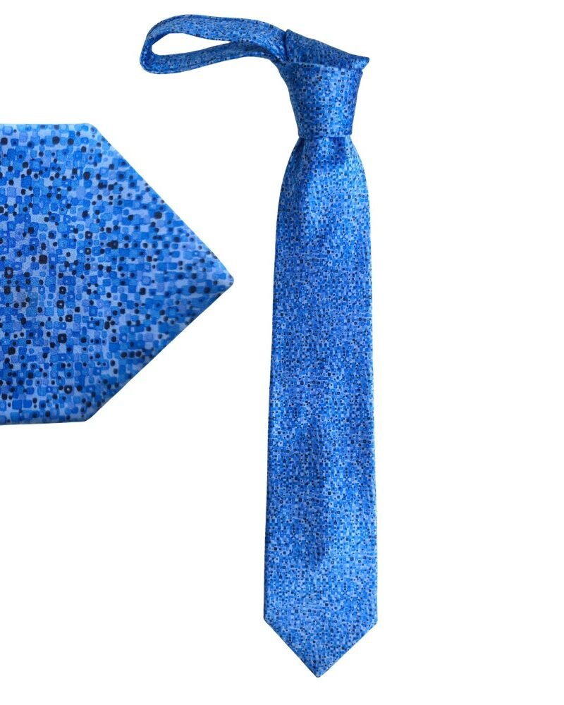 Gravata Italo Ferrelli Azul com Padrão Abstrato – 100% Seda – 10 cm/ 1,59 cm Tradicional Larga