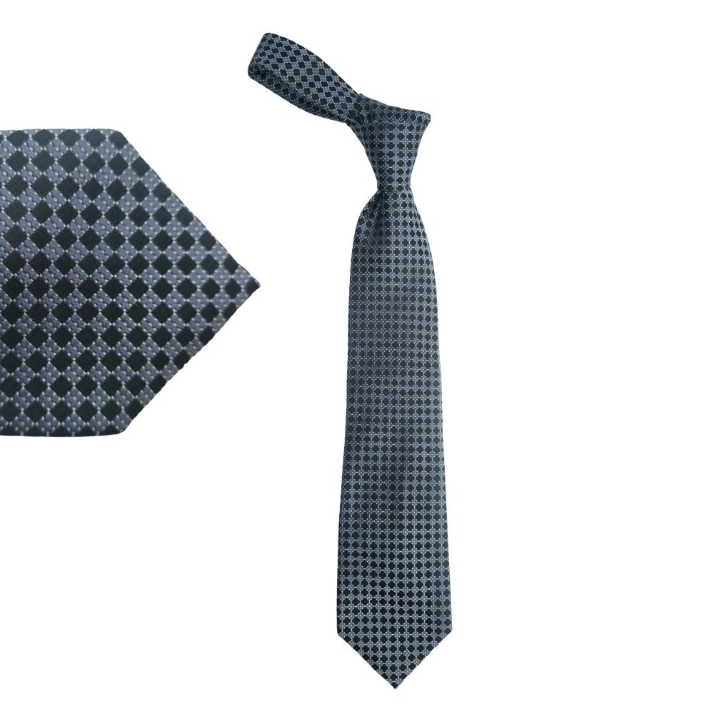 Gravata Sean John Cinza e Preta Geométrico – 100% Seda – 9,5 cm/ 1,51cm Tradicional Larga