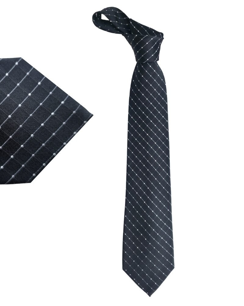 Gravata Geoffrey Beene Preta com Poa Branco – 100% Seda – 9,5 cm/ 1,52 cm Tradicional Larga