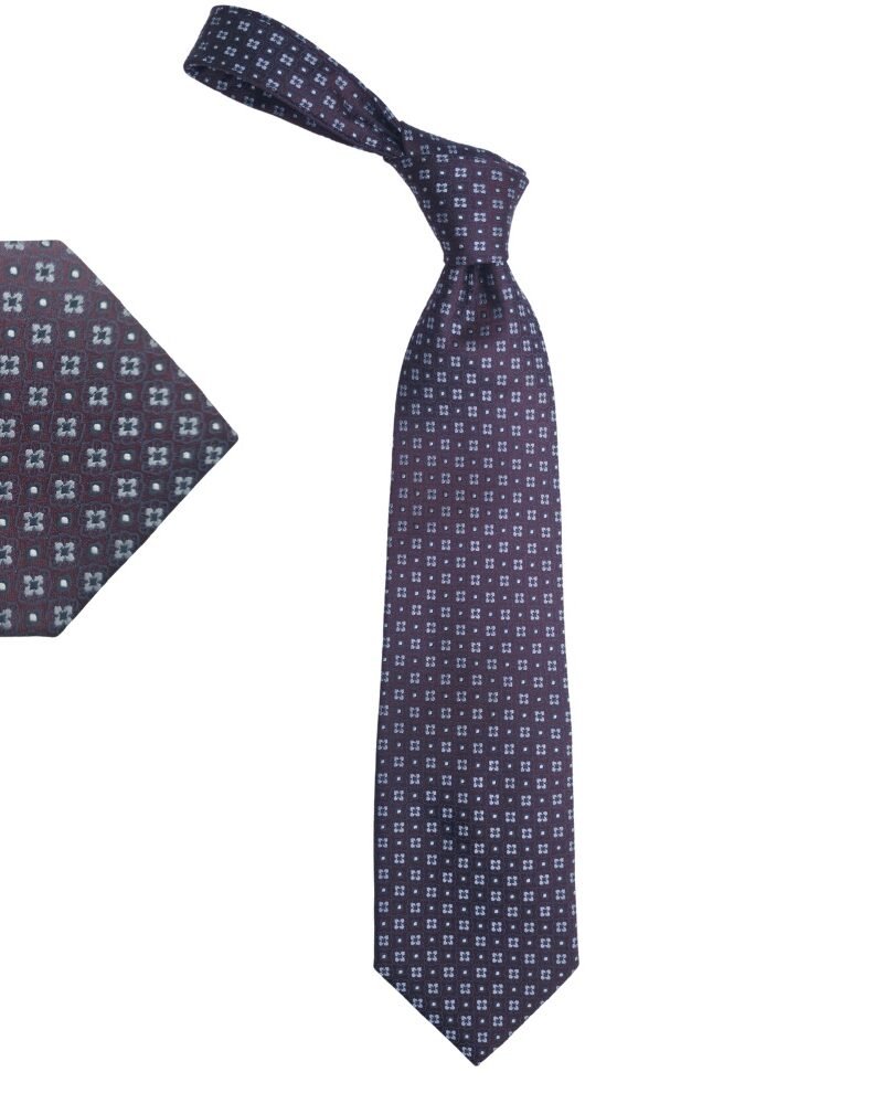Gravata Pronto Uomo Bordô com Padrão Floral Clássico – 100% Seda Encorpada Premium – 10 cm/ 1,46 cm Tradicional Larga