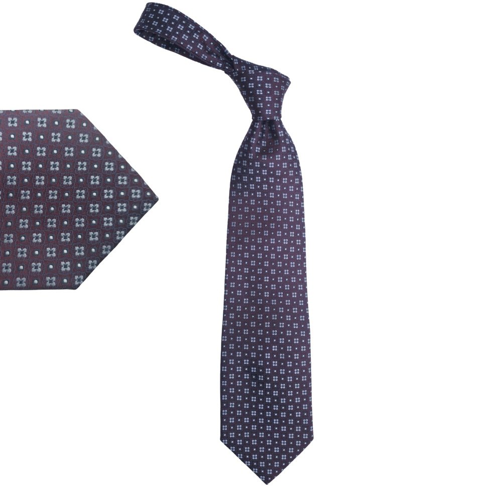 Gravata Pronto Uomo Bordô com Padrão Floral Clássico – 100% Seda Encorpada Premium – 10 cm/ 1,46 cm Tradicional Larga