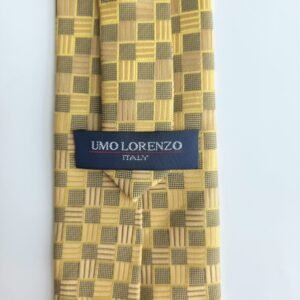 Gravata Umo Lorenzo Amarela com Padrão Geométrico Transversal -10 cm/ 1,48 cm Modelo Tradicional Largo