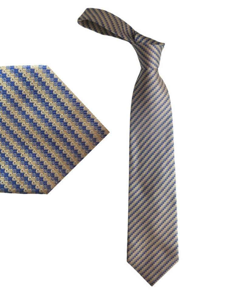 Gravata Geoffrey Beene 100% Seda Dourado com Azul – 10 cm/ 1,47 cm Tradicional Larga