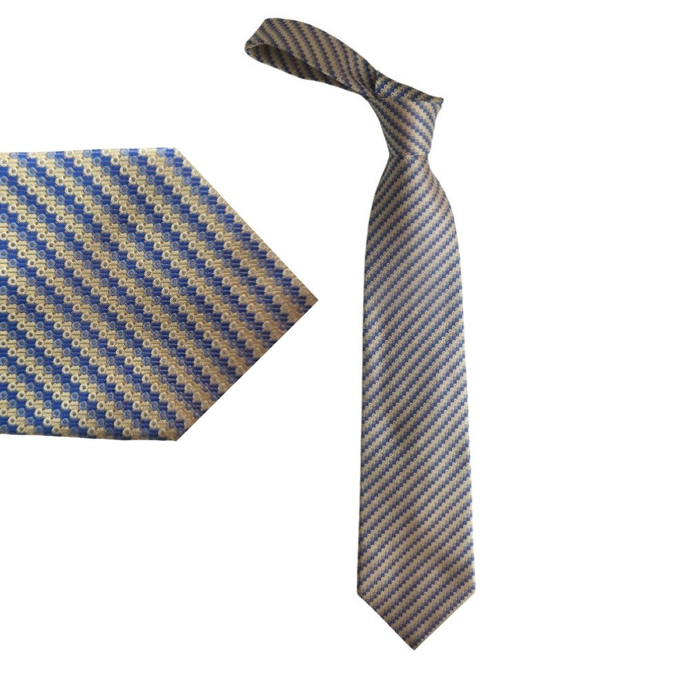 Gravata Geoffrey Beene 100% Seda Made in Italy Dourado com Azul – 10  cm/ 1,47 cm Tradicional Larga
