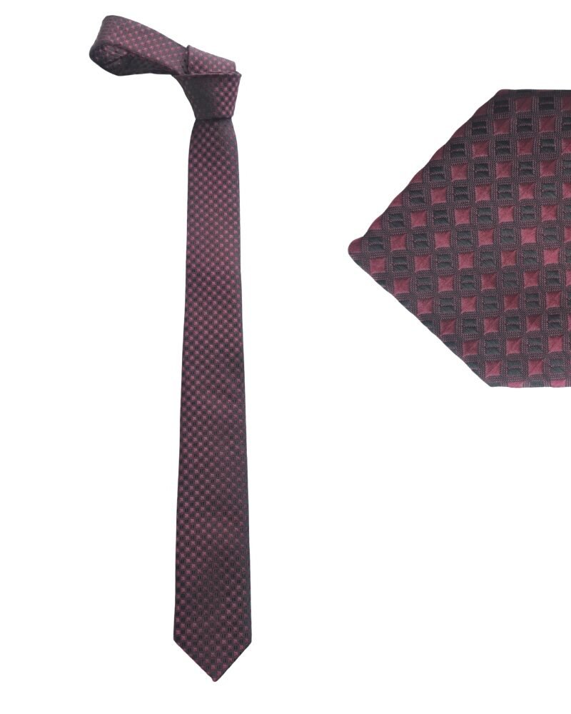 Gravata Slim Fit Bordô com Padronagem Geométrica 6 Cm 1,50 Cm