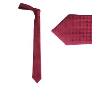 Gravata Slim Fit Vermelho Rubi com Detalhes em Azul Safira 5,5 Cm 1,51 Cm