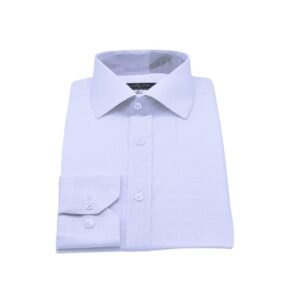 Camisa italiana branca quadriculada vista de frente completa com abotoamento central.