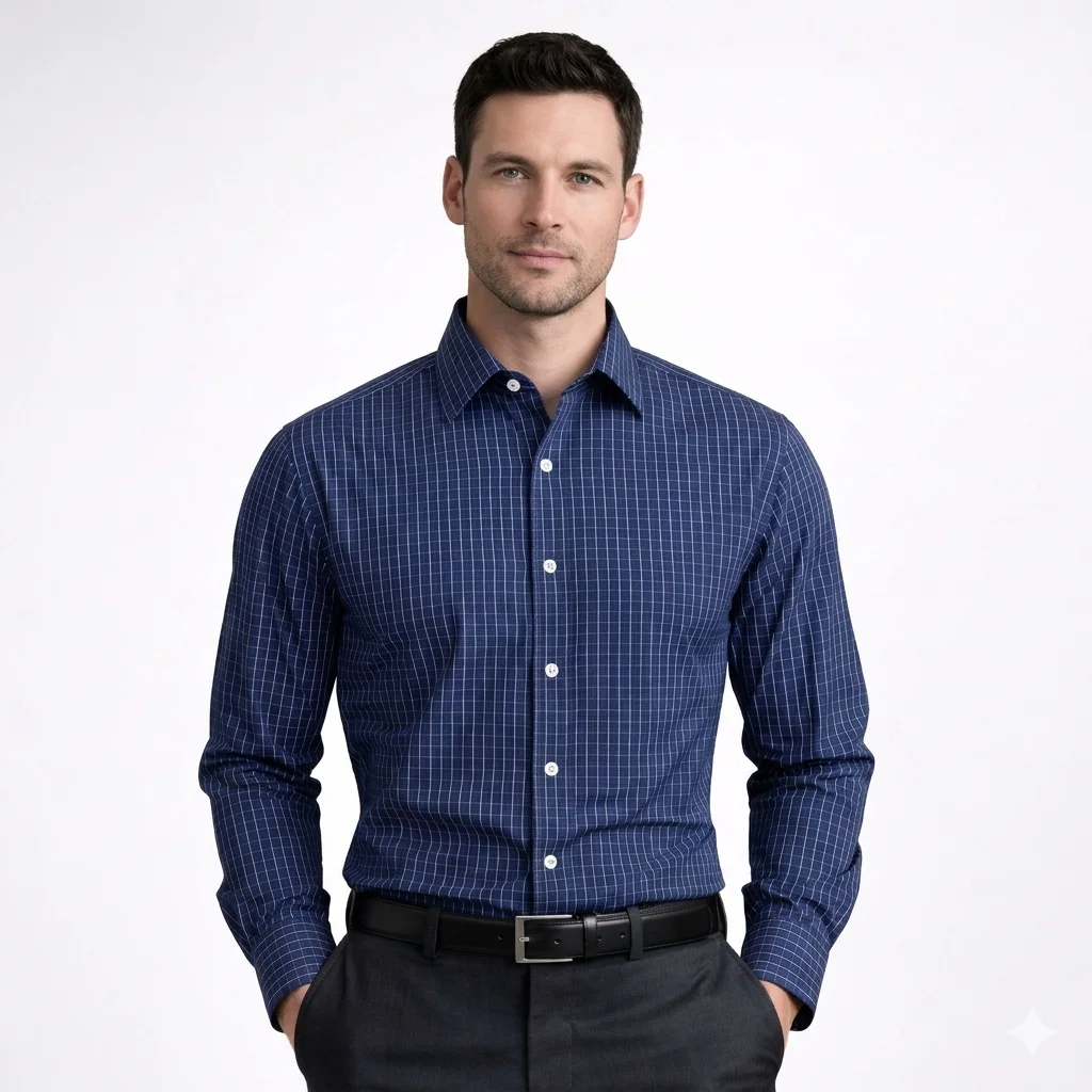 Camisa Social Azul Xadrez Branco