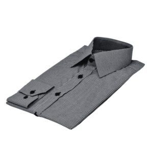 Camisa Social Francesa Quadriculado Cinza e Preto Dobrada em Perspectiva