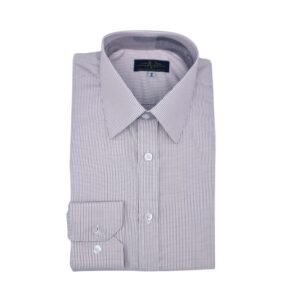 Vista Frontal Inteira da Camisa Social Quadriculado Branco e Bordo Dobrada.