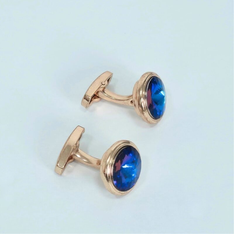 Abotoadura luxo dourada com cristal azul safira imperial - Detalhes do acabamento