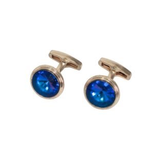 Abotoadura luxo dourada com cristal azul safira imperial