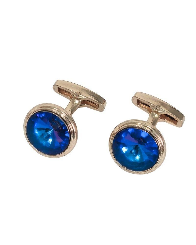 Abotoadura luxo dourada com cristal azul safira imperial