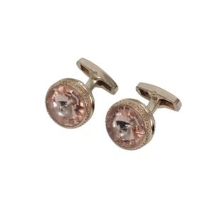 Abotoadura luxo dourada com cristal champanhe rosado