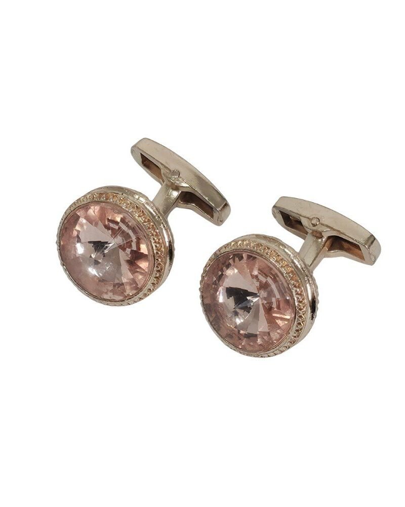 Abotoadura luxo dourada com cristal champanhe rosado