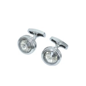 Abotoadura luxo prata com cristal cinza - Uso na camisa social