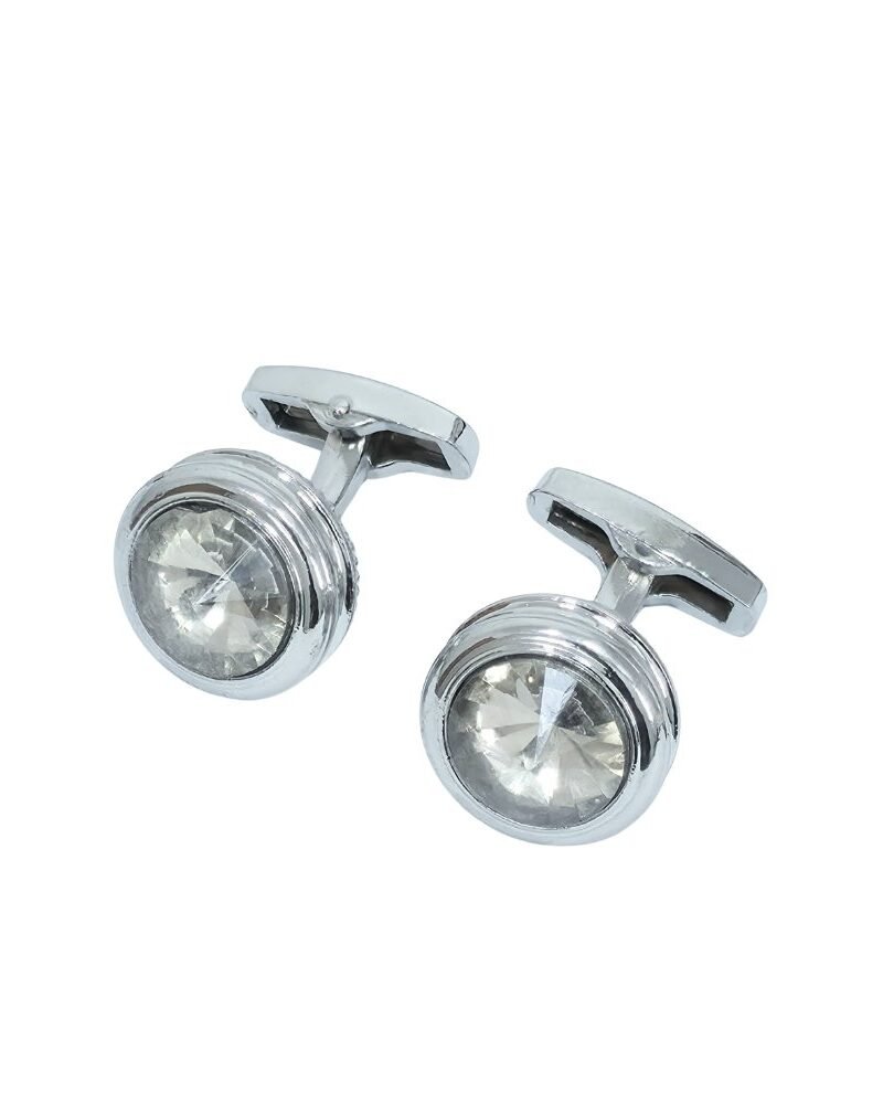 Abotoadura luxo prata com cristal cinza - Uso na camisa social